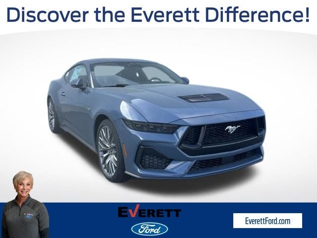 2026 Ford Mustang GT Premium in Vapor Blue Metallic — front three-quarter view