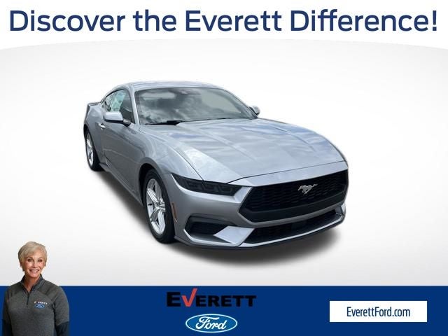 2026 Ford Mustang EcoBoost Premium in Iconic Silver Metallic — front three-quarter view