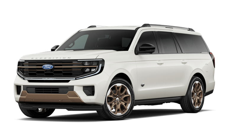 2027 Ford Expedition Max King Ranch in White — front three-quarter view
