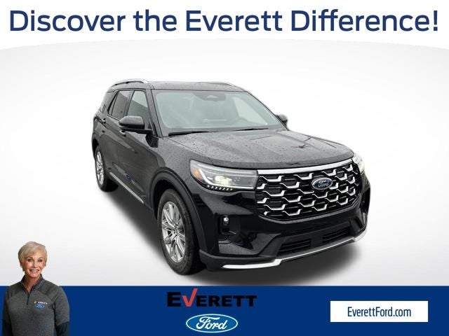 2026 Ford Explorer Platinum in Agate Black Metallic — front three-quarter view