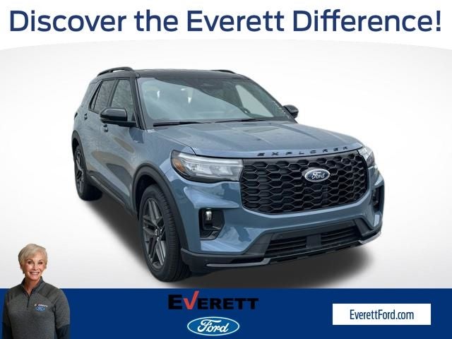2026 Ford Explorer ST-Line in Vapor Blue Metallic — front three-quarter view