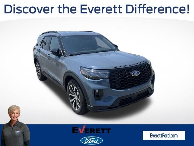 2026 Ford Explorer ST-Line in Vapor Blue — front three-quarter view