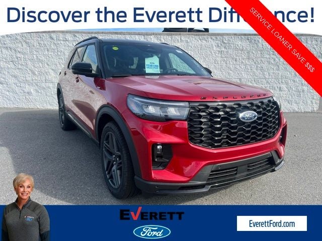 2026 Ford Explorer ST-Line in Red Metallic — front three-quarter view