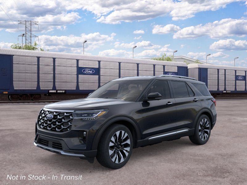 2026 Ford Explorer Platinum in Agate Black Metallic — front three-quarter view