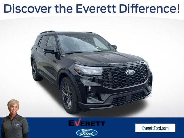 2026 Ford Explorer ST in Agate Black Metallic — front three-quarter view