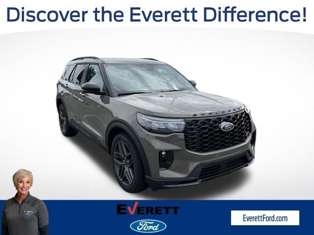 2026 Ford Explorer ST in Marsh Gray — front three-quarter view