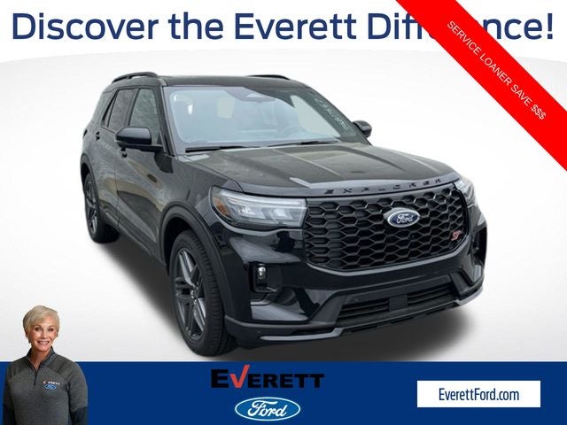 2026 Ford Explorer ST in Agate Black Metallic — front three-quarter view