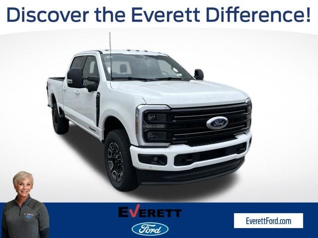 2026 Ford F-250SD Platinum in Star White Metallic Tri-Coat — front three-quarter view
