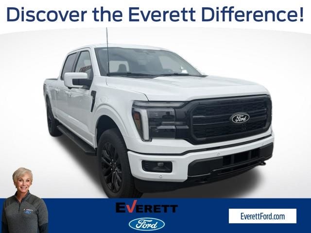 2026 Ford F-150 Lariat in Oxford White — front three-quarter view