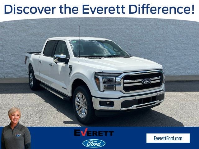 2025 Ford F-150 Lariat in Star White Metallic Tri-Coat — front three-quarter view