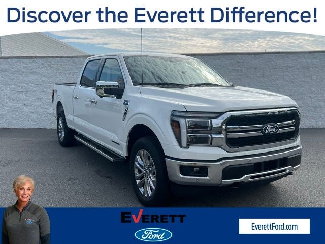 2025 Ford F-150 Lariat in Star White Metallic Tri-Coat — front three-quarter view