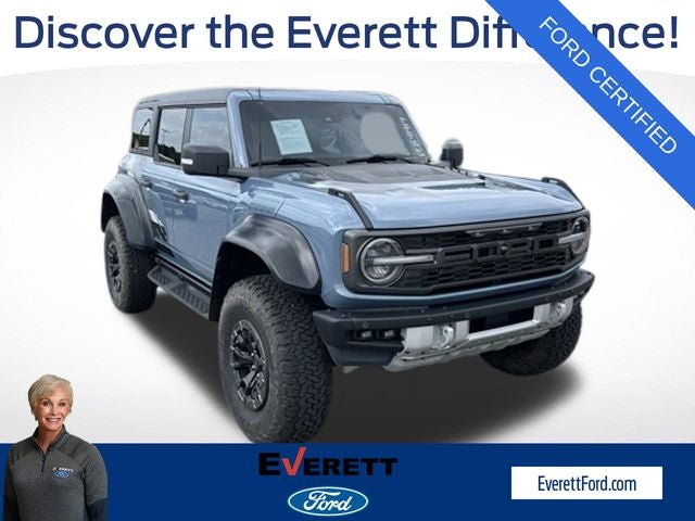 2023 Ford Bronco Raptor in Azure Gray Metallic Tri-Coat — front three-quarter view